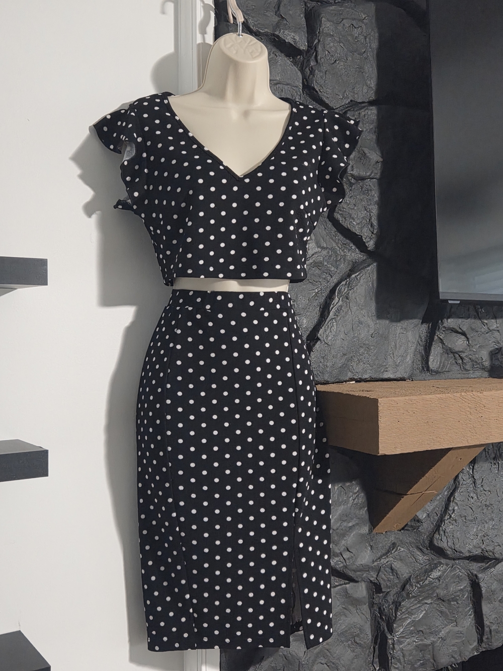 SHEIN Black & White Polka Dot Midi Skirt